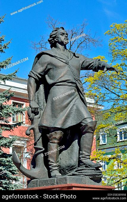 Kaliningrad, Russia - April 20, 2019: Monument to Peter the Great, Emperor Of Russia, the founder of the Russian fleet