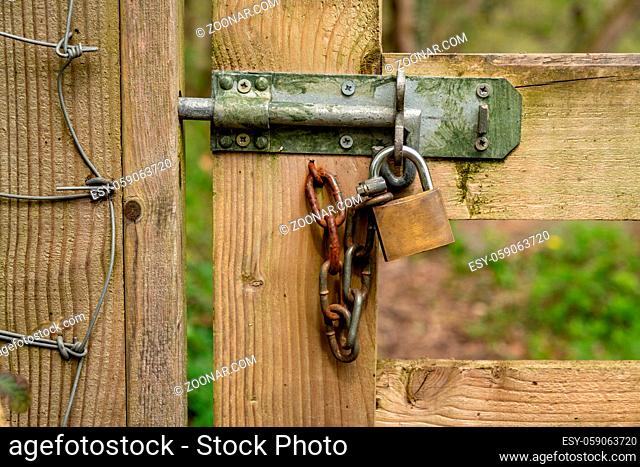 A locked gate, seen near Ellesmere, Shropshire, England, UK