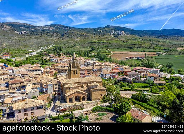 Church of San Esteban in Loarre Aragon Huesca Spain, in the background the Castle