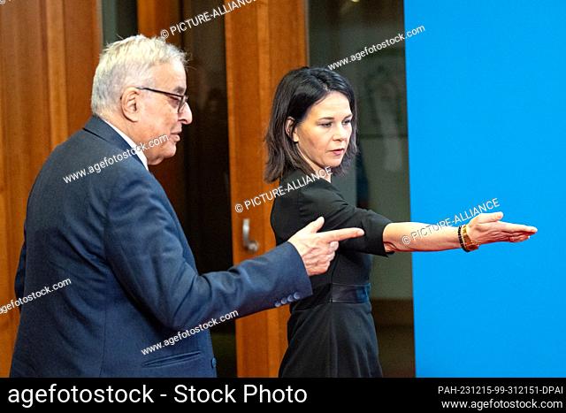 15 December 2023, Berlin: Annalena Baerbock (Bündnis90/Die Grünen), Foreign Minister, takes part in a press conference after the joint talks alongside her...