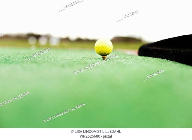 Close-up of golf ball on tee