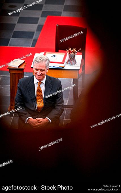 King Philippe - Filip of Belgium pictured at a royal visit to the exhibition called ""Wat Alz? Van Oei naar Waw"", in Leuven, Wednesday 22 November 2023