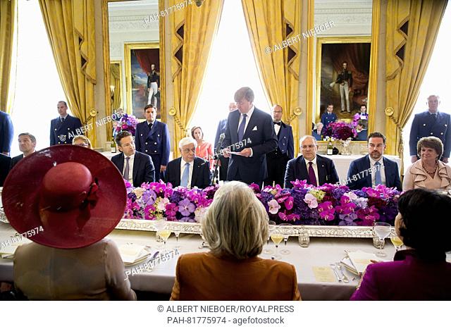 The Hague, 04-07-2016 HM King Willem-Alexander, HM Queen Máxima, Prokopis Pavlopoulos and his wife, Vlasiá Pavlopoulou Lunch at Palace Noordeinde Official visit...