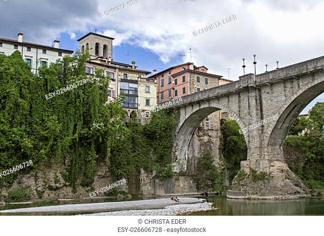 devil's bridge with cathedral at the background in cividale del friuli