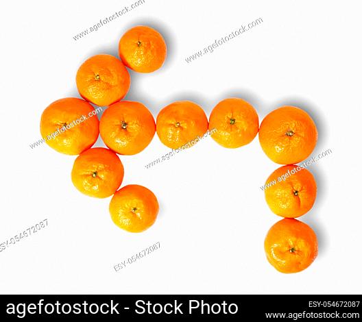 Fresh Juicy Tangerines Pointer Left Isolated On White Background