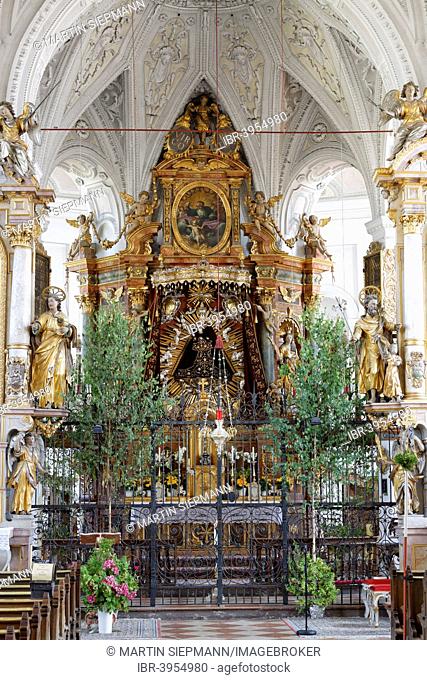 High altar by Hans Schön the Elder, 1630, Pilgrimage Church of the Assumption, Mariä Himmelfahrt Church, Tuntenhausen, Upper Bavaria, Bavaria, Germany
