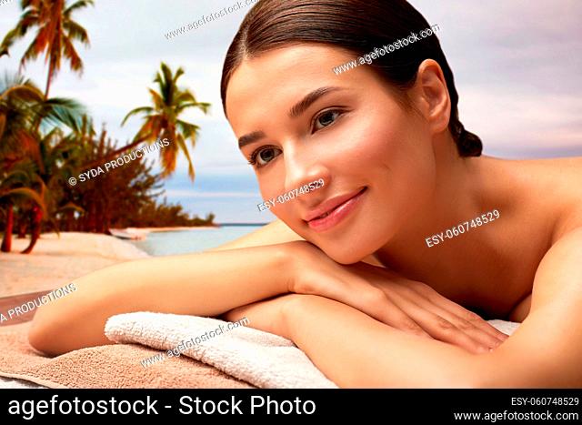 close up of young woman lying at spa