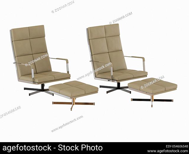 Two Beige office chair and pouf 3d rendering