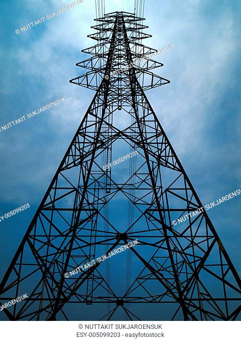 Silhouette of high voltage tower