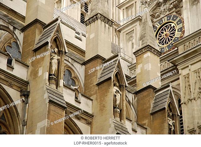 England, London, Westminster, Close up of the architecture on the exterior of Westminster Abbey in London