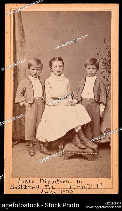 Group Portrait of Herman Henry Diebitsch Children - Emil, Josephine (Josie), and Henry, June 1873. Creator: Ulke Bros