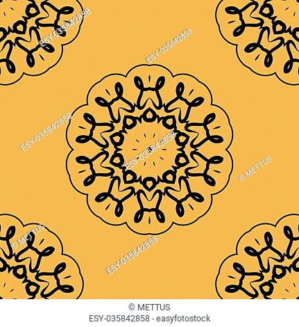 Seamless Oient Inspired Textile Print. Retro Ornate Mandala based design for greeting card, Brochure, Card or Invitation with Islamic, Arabic, Indian, Ottoman