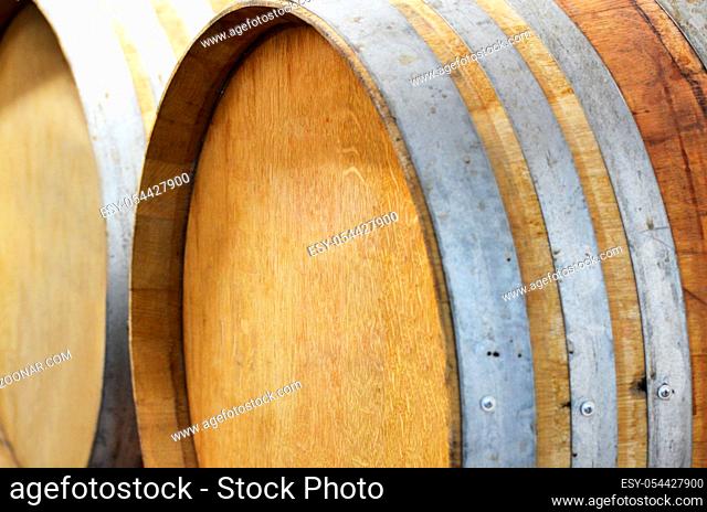The wooden barrels for wine close up