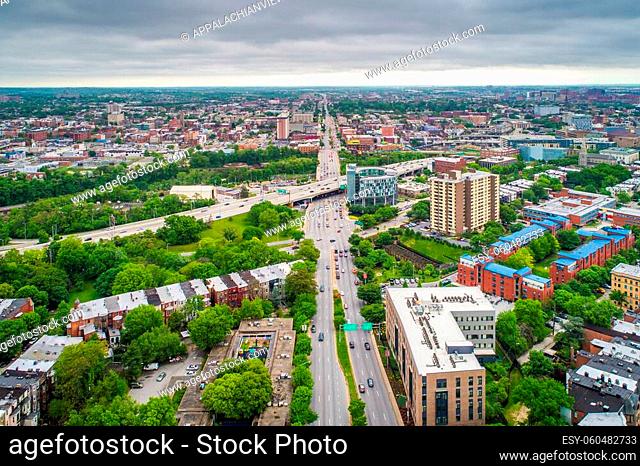 View of North Avenue in Bolton Hill, Baltimore, Maryland