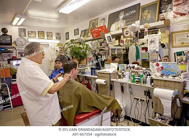 Manolo Castillo's barber shop in downtown Manhattan, NYC, USA