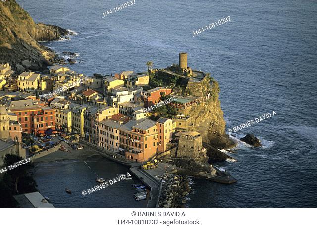 Cinque Terre, coast, fortress, harbor, Italy, Europe, Liguria, Mediterranean Sea, overview, place, port, sea, Vernaz