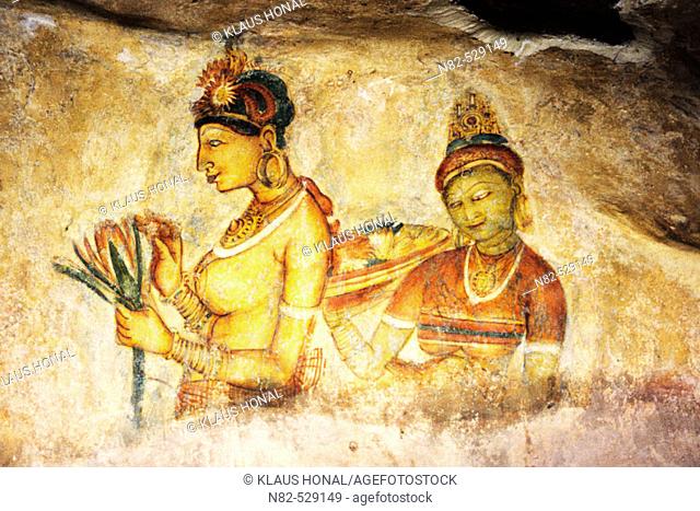Frescoes the Sigiriya Damsels - Sigiriya Sri Lanka Fresco girls from Sigiriya