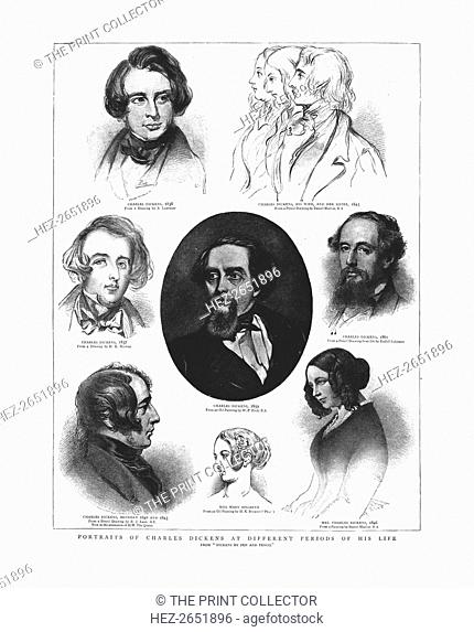 Portraits of Charles Dickens at different periods in his life, 1862. From 'The Graphic', March 19th, 1862