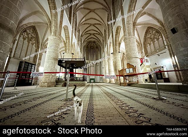 CYPRUS, FAMAGUSTA - DECEMBER 15, 2023: The interior of the Lala Mustafa Pasha Mosque (the Cathedral of Saint Nicholas). The Turkish Republic of Northern Cyprus...