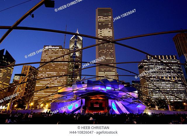 Jay Pritzker Pavilion, from Frank Gehry, at night, night, architecture, moulder, art, skill, culture, person, dusk, tw