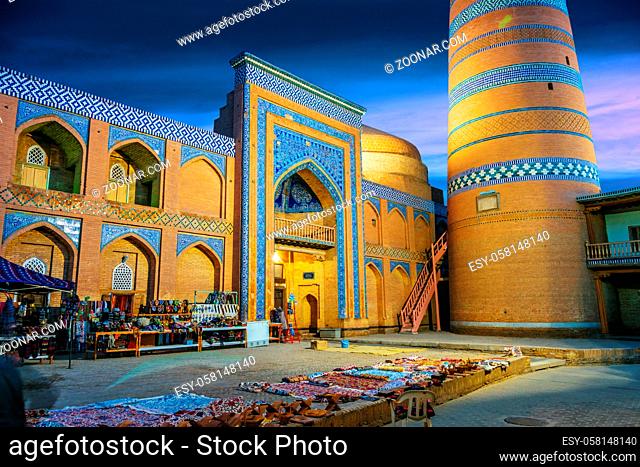 Historic architecture of Itchan Kala, walled inner town of the city of Khiva, Uzbekistan. UNESCO World Heritage Site