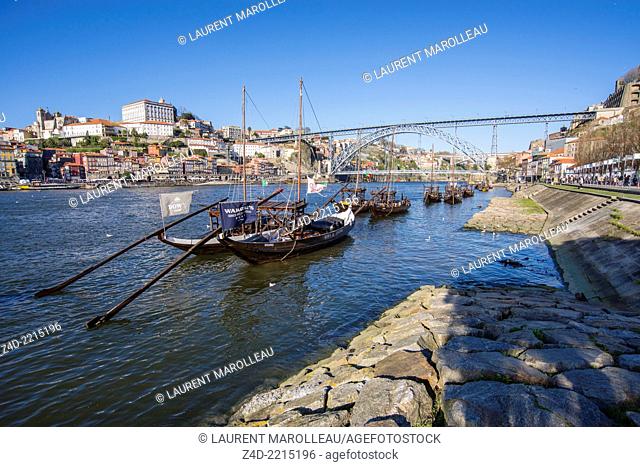 Rabelos (typical boats) used to transport Porto Wine. Porto, Douro Litoral Province, Portugal, Europe