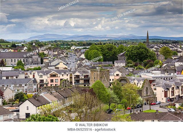 Ireland, County Tipperary, Cashel, elevated village view