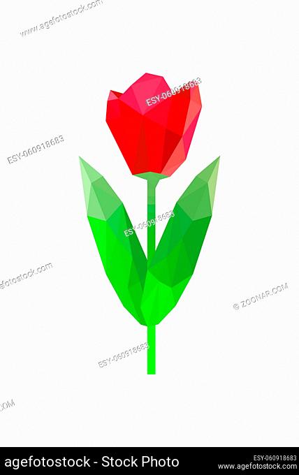 Illustration of red origami tulip isolated on white background