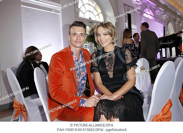 17 August 2019, Berlin: Maxim Sachraj and Victoria Jancke at the Press Ball Berlin Summer Gala 2019 in the Great Orangery in Charlottenburg Palace