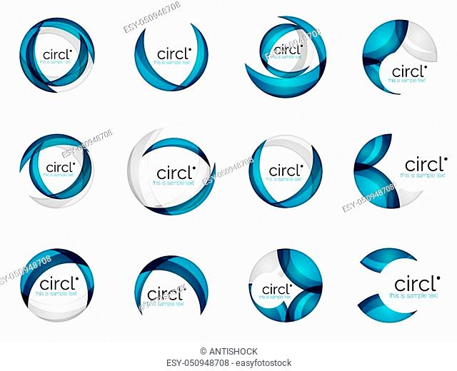 Circle logo collection. Transparent overlapping swirl shapes. Modern clean business icons set. Vector illustration