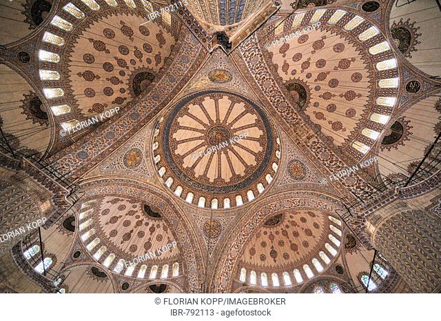 Domes, interior of the Sultan Ahmed Mosque aka Blue Mosque, Istanbul, Turkey