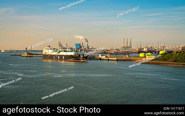 Rotterdam, South Holland, Netherlands - May 23, 2019: Ships and industry at the Europoort