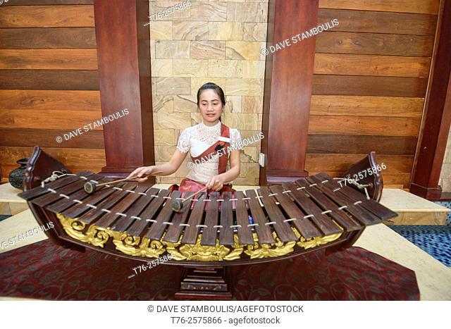 Musician playing a roneat, traditional Cambodian xylophone, Siem Reap, Cambodia