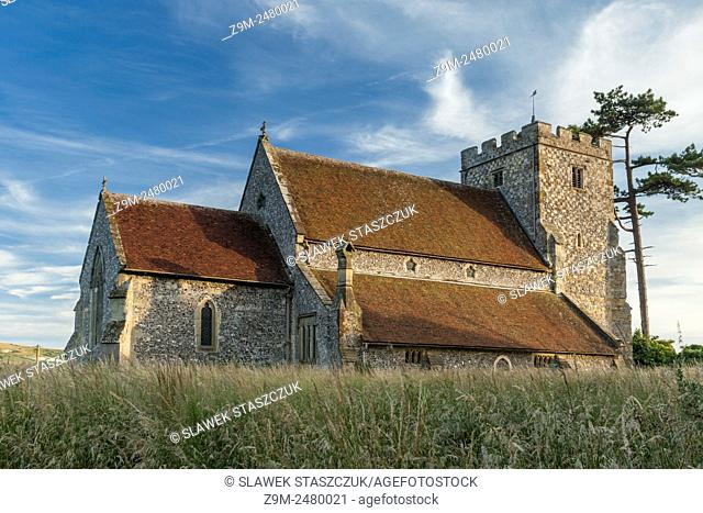 Summer evening at St Andrew church in Beddingham village, East Sussex, England, United Kingdom. South Downs National Park