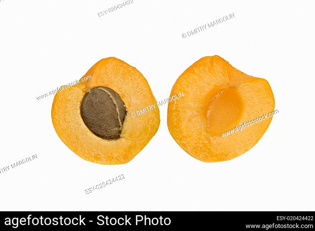 Apricot sections isolated on white background