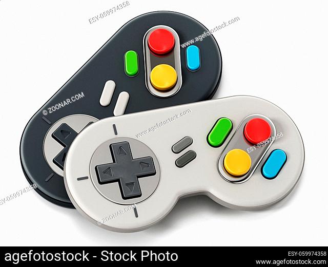 Vintage cable gamepad isolated on white background. 3D illustration