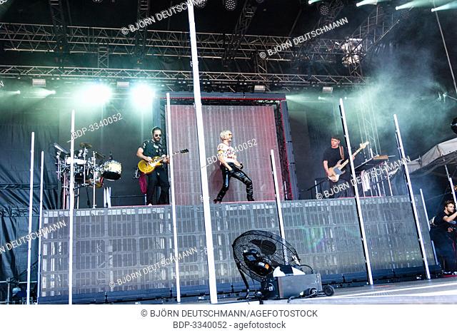 Kiel, Germany - June 28tht 2019: The Band ""Tokio Hotel"" is performing on the Hörn Stage