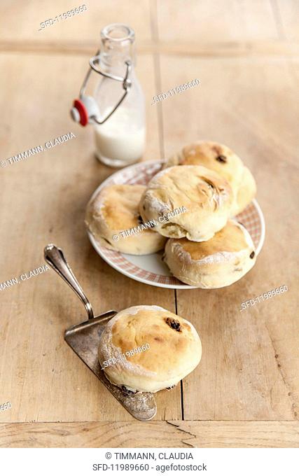 Scones on a plate with a cake slice
