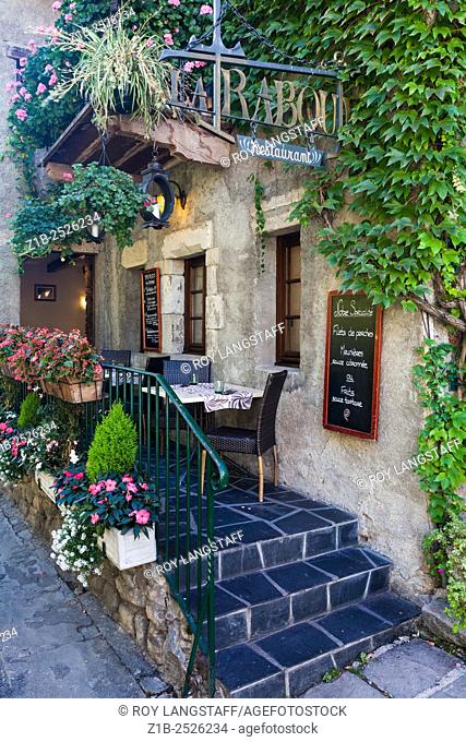 Entrance to a restaurant in the medieval village of Yvoire in Haute Savoie