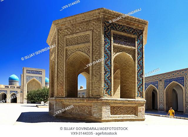 Bukhara, Uzbekistan - August 27, 2016: The inner court yard of Kalyan Mosque, was built in 1127 CE, part of Poi Kalyan Complex