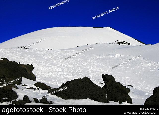 Etna, volcano of Sicily covered by snow