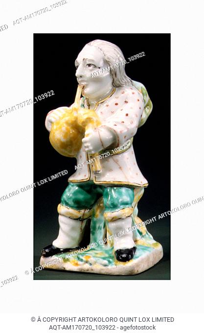 Bagpiper, ca. 1740â€“45, French, Villeroy, Soft-paste porcelain, Height: 5 1/2 in. (14 cm), Ceramics-Porcelain, After a print by Jacques Callot (French