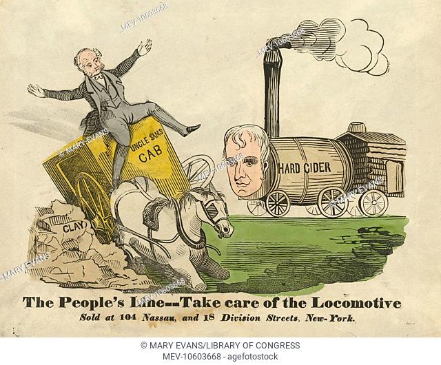 The people's line--Take care of the locomotive. Incumbent President Martin Van Buren drives Uncle Sam's Cab, a carriage pulled by a blindered horse