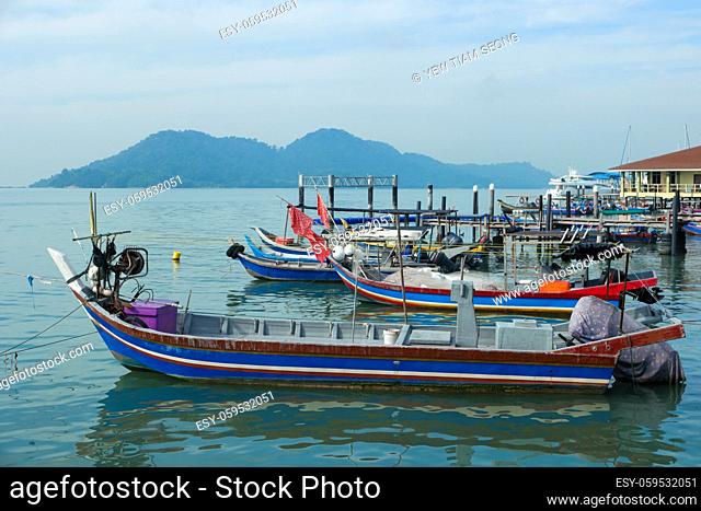 Georgetown, Penang/Malaysia - Jun 05 2018: Fishing boat near Batu Uban