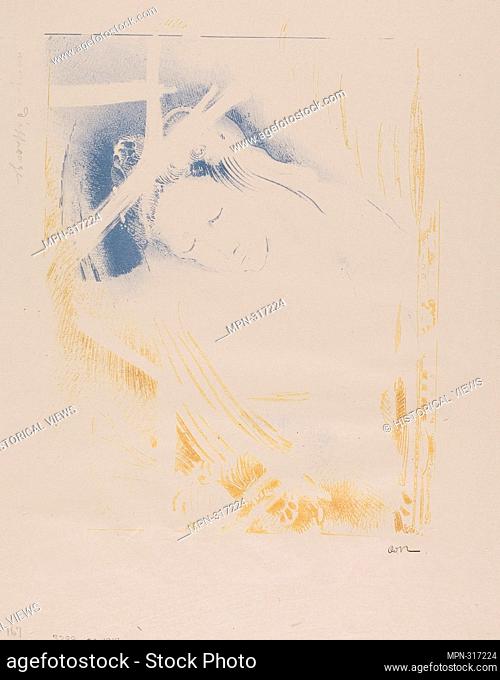 Odilon Redon. The Shulamite - 1897 - Odilon Redon French, 1840-1916. Lithograph printed in blue and yellow-orange on heavy light gray chine. France