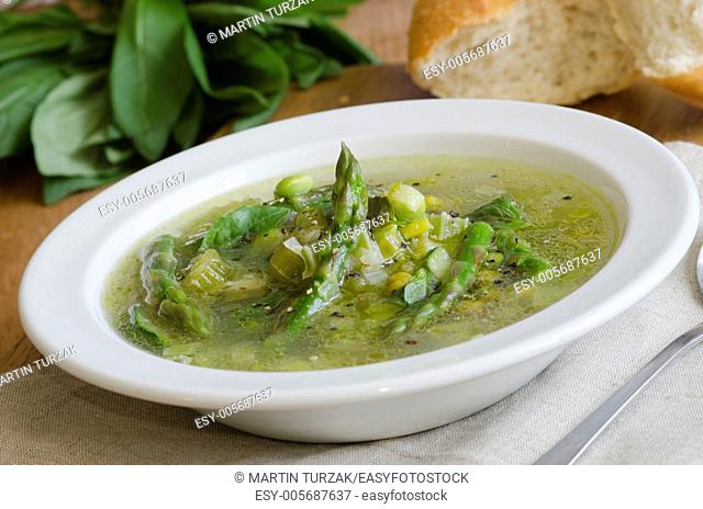 Summer vegetable minestrone soup with bread