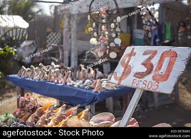 Signpost with the price of 30 Pesos placed at a stall in Isla Mujeres in Mexico