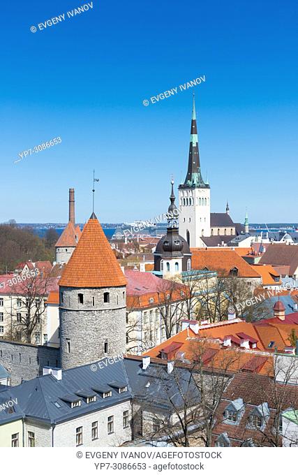 Tallinn red roofs, towers and Oleviste church