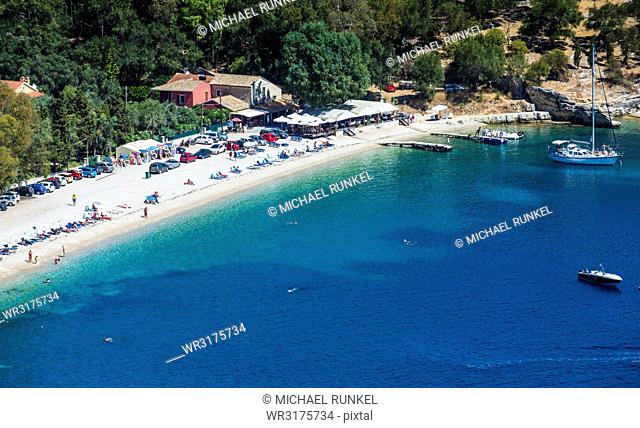 View over Kerasia beach, Corfu, Ionian islands, Greek Islands, Greece, Europe