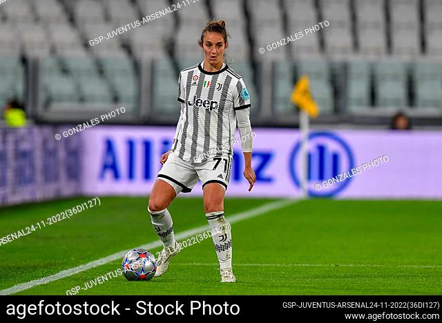 Turin, Italy. 24th, November 2022. Martina Lenzini (71) of Juventus seen in the UEFA Women’s Champions League match between Juventus and Arsenal at the Juventus...